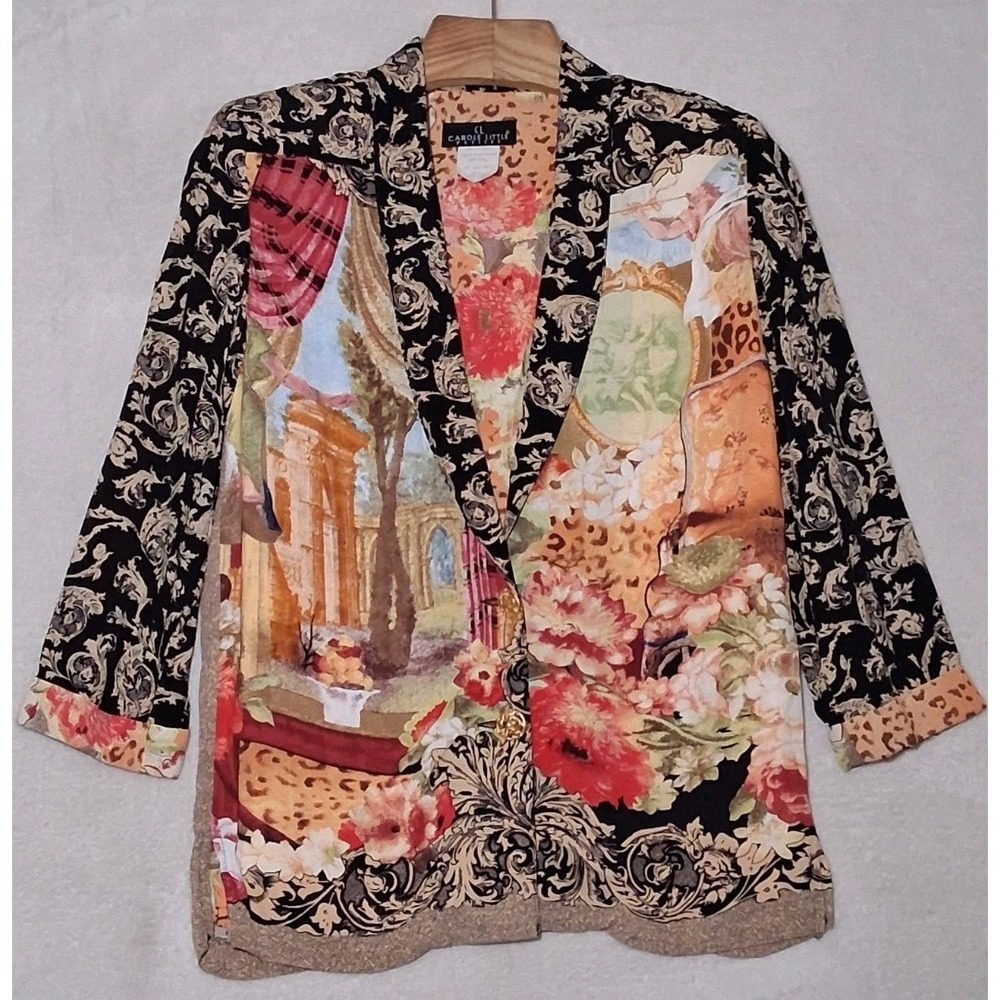 Vintage Carole Little Blazer Jacket Size 4 P Shoulder Pads Artsy Maximalist USA